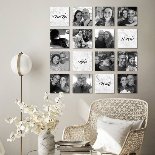 קולאז' תמונות | קולאז' תמונות קאפה לבחירה | עיצוב תמונות לקיר משפחה | הדפסת תמונות | שיש לבן