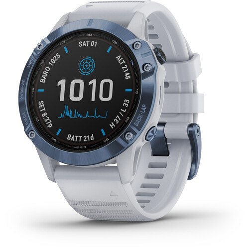 שעון דופק Garmin Fenix 6 Pro Solar Mineral blue with whitestone band 
