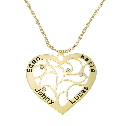שרשרת לב עם עץ משפחה, אבנים וחריטות דגם LA308