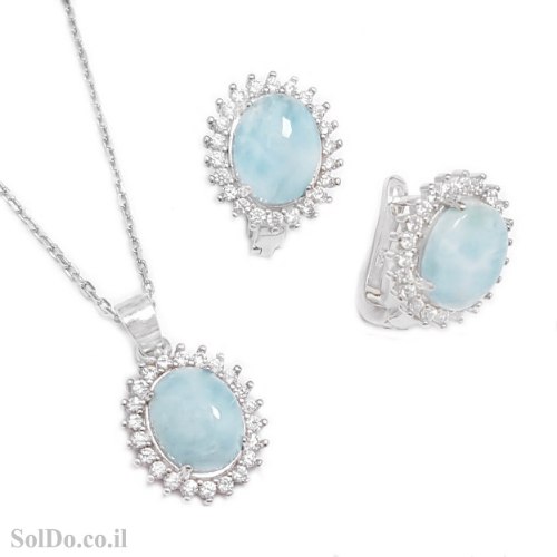 עגילים ותליון מכסף משובצים אבני לרימר ואבני זרקון S1703