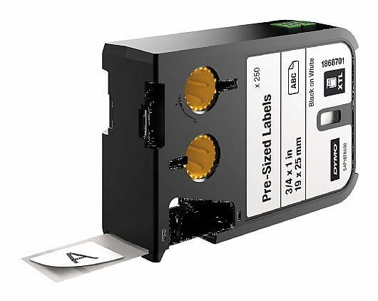 תגיות פלסטיק שחור על רקע לבן Dymo 1868701 XTL Pre-Sized Label 19x25mm