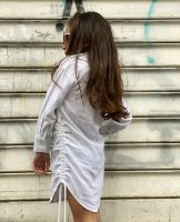 שמלת פשתן כיווצים לבנה MISS KIDS