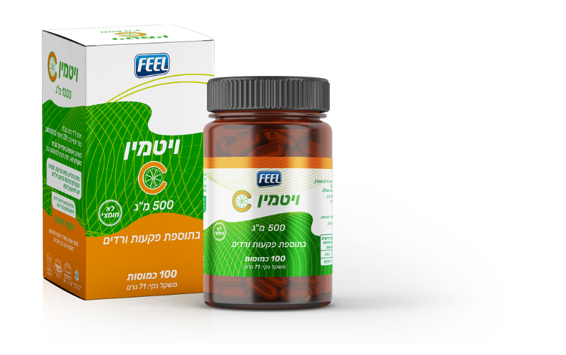 ויטמין C  בתוספת פקעות ורדים 500 מ"ג לא חומצי  FEEL