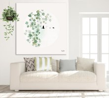 ציור צבעי מים עלים ירוקים סגנון נורדי