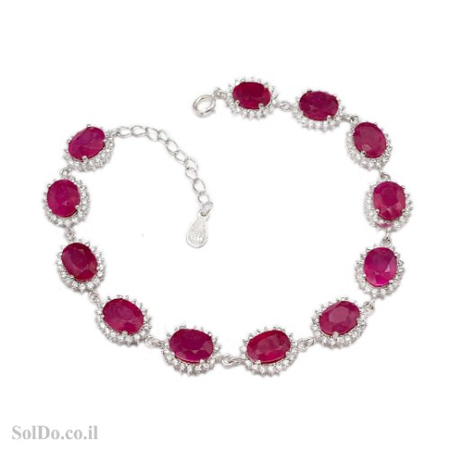 צמיד מכסף משובץ אבני רובי ואבני זרקון Z3155 | תכשיטי כסף 925 | צמידי כסף