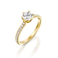 טבעת אירוסין זהב צהוב 14 קראט משובצת יהלומים CLASSIC SIX PRONG