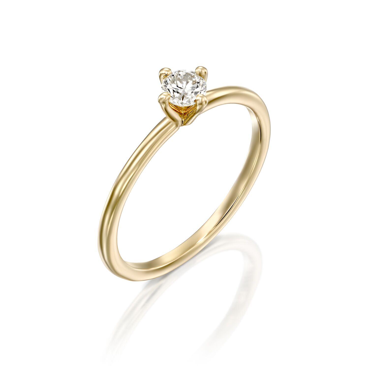 טבעת אירוסין זהב צהוב 14 קראט משובצת יהלום מרכזי