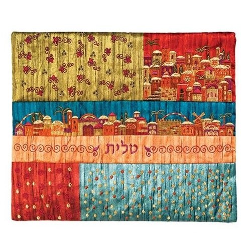 כיסוי לטלית רקום דגם פאצ'ים ירושלים צבעוני