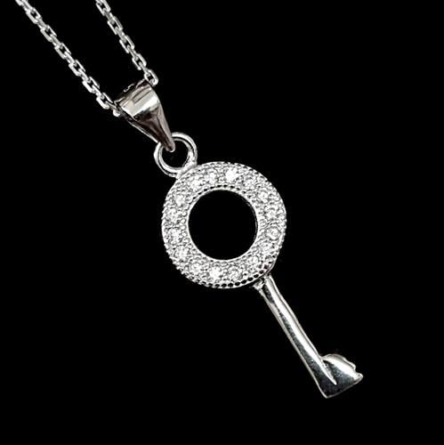 תליון כסף מפתח משובץ זרקונים כולל שרשרת T1720 | תכשיטי כסף 925