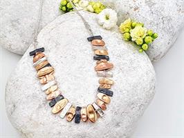 N-12  שרשרת טריפל מכסף, כסף מושחר וגולדפילד 14K