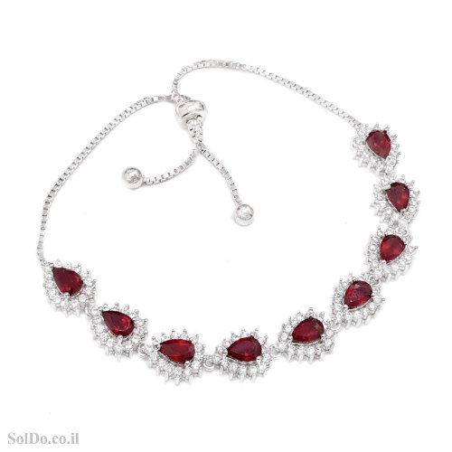 צמיד כסף משובץ אבני רובי ואבני זרקון Z3150 | תכשיטי כסף 925 | צמידי כסף