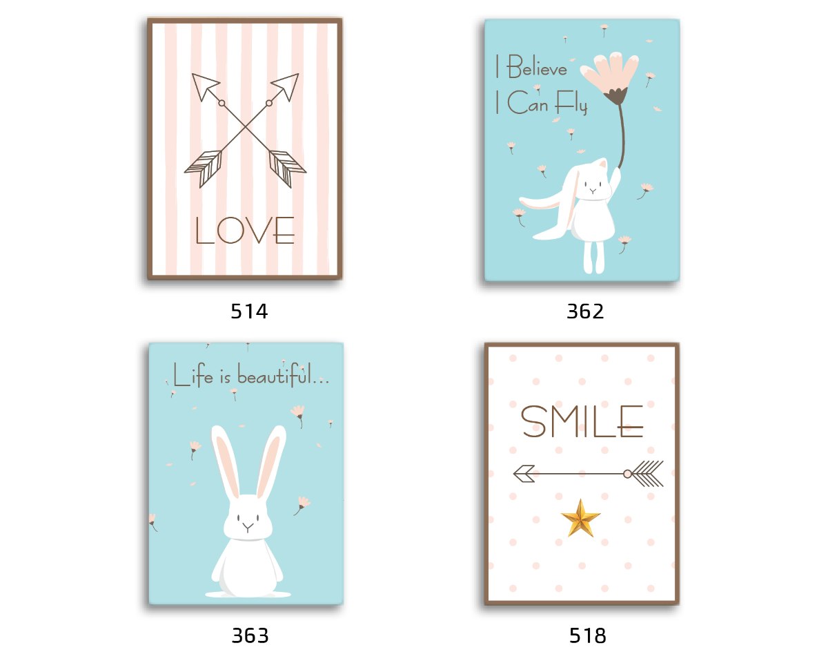 סט של 4 תמונות השראה ארנבות לחדר ילדים דגם 038