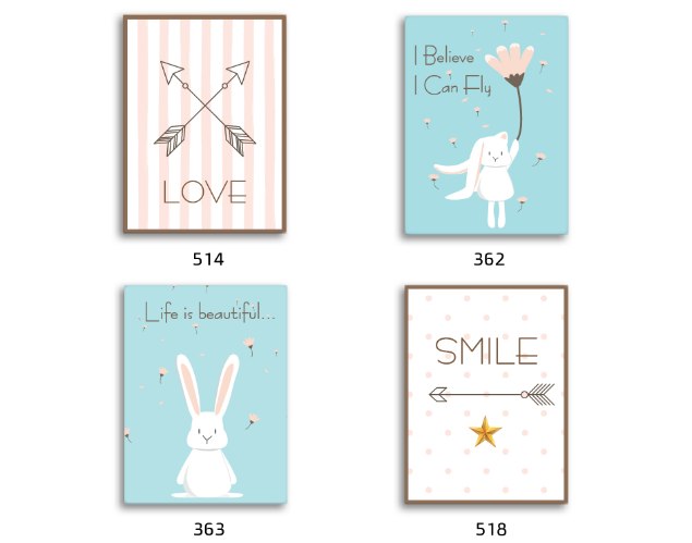 סט של 4 תמונות השראה ארנבות לחדר ילדים דגם 038