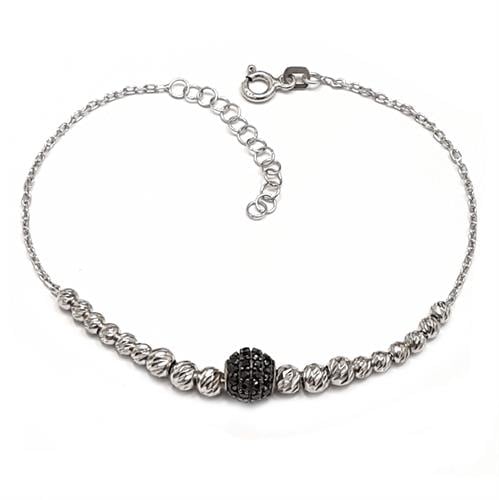 צמיד כסף מעוצב עם כדורים משובץ אבני זרקון שחורות Z3034 | תכשיטי כסף 925 | צמידי כסף