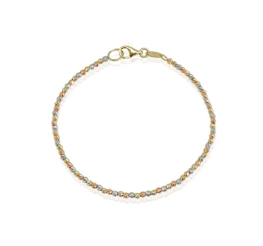 צמיד זהב לבן, צהוב ואדום כדורים לאישה