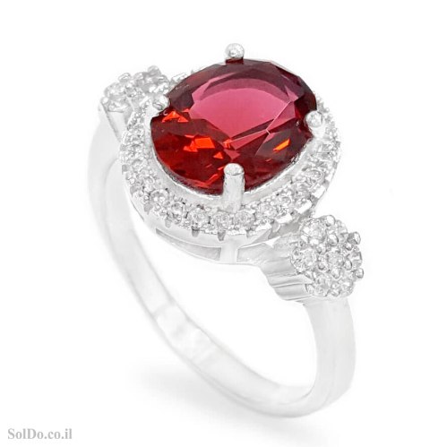 טבעת כסף משובצת אבן זרקון אדומה ואבני זרקון קטנות  RG6243 | תכשיטי כסף 925 | טבעות כסף