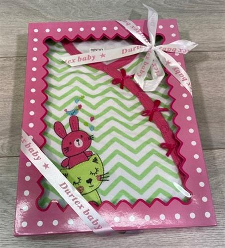 אוברול טריקו ארוך + כובע - זיג זג ירוק/לבן