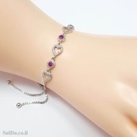 צמיד מכסף "לבבות" משובץ אבני זרקון צבע ורוד ושקוף  Z3139 | תכשיטי כסף 925