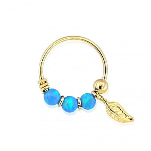 עגיל הליקס זהב נוצה אמיתי עם אבני אופל צבע לבחירה