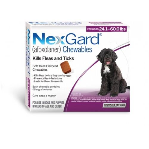 NexGard חבילת 3 כדורים בטעם עוף נגד פרעושים וקרציות לכלבים במשקל 10-25 ק"ג