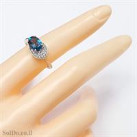 טבעת מכסף משובצת אבן טופז כחולה  וזרקונים RG8766 | תכשיטי כסף 925 | טבעות כסף