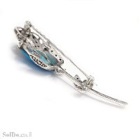 סיכה מכסף מעוצבת בצורת ורד משובצת מרקזטים וטורקיז  T6199 | תכשיטי כסף