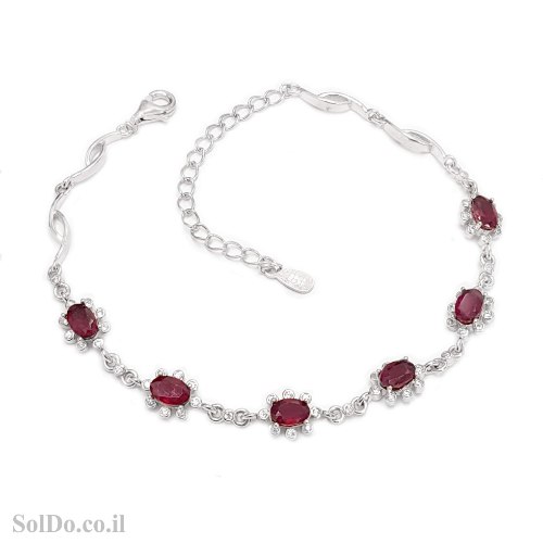 צמיד מכסף משובץ אבני רובי ואבני זרקון Z3148 | תכשיטי כסף 925 | צמידי כסף