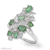 טבעת מכסף משובצת אבני אמרלד וזרקונים RG8715 | תכשיטי כסף 925 | טבעות כסף