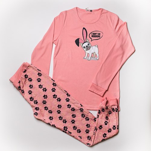 פיג'מת אינטרלוק כלב אפרסק נשים