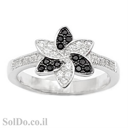 טבעת מכסף משובצת אבני זרקון שחורות ולבנות RG6029 | תכשיטי כסף | טבעות כסף