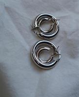 עגילי חישוק עבה זהב לבן 14K L