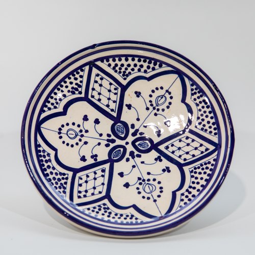 צלחת שטוחה כחול לבן פרחים S