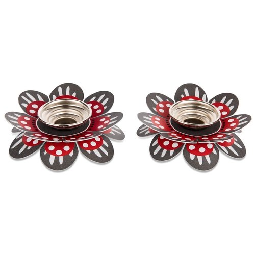 פמוטים לשבת דגם פרח אפור-אדום