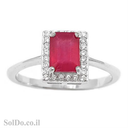 טבעת מכסף משובצת אבן רובי אדומה ואבני זרקון קטנות  RG6009 | תכשיטי כסף 925 | טבעות כסף