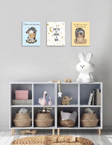 סט 3 תמונות חיות לחדר תינוקות ילדים דגם 044