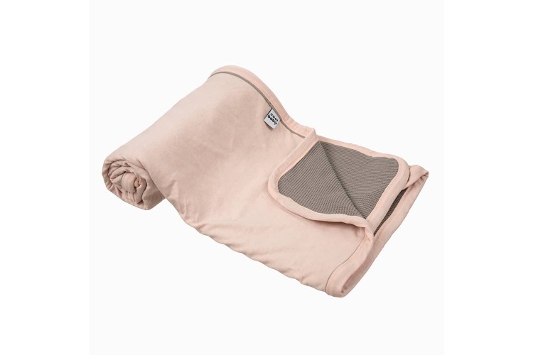 שמיכת ג'רסי קלה דו צדדית עם שם התינוק- אפרסק-אפור וופל דו צדדי