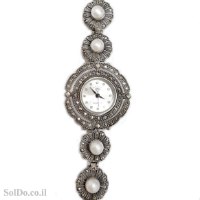 שעון מכסף מעוצב פנינים משובץ מרקזטים SH3268 | תכשיטי כסף