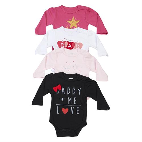 סט 4 בגדי גוף ורוד לבן ורוד בייבי שחור