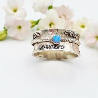 טבעת כסף טהור מסתובבת עם אבן אופל R-41