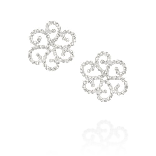 עגיל כסף 925 צמוד פרח כדורים ספירלי