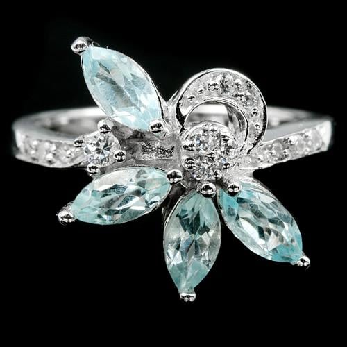 טבעת מכסף  משובצת אבני טופז כחולות וזרקונים RG8461 | תכשיטי כסף 925 | טבעות כסף