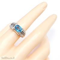 טבעת מכסף משובצת אבן טופז כחולה ואבני ספיר RG6132 | תכשיטי כסף 925 | טבעות כסף