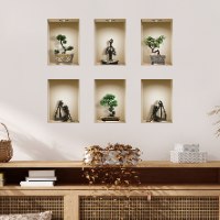 שישיית מדבקות נישה כוורת פסלים שחורים ועציצי בונסאי דגם 600