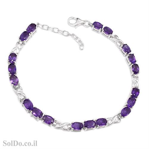 צמיד מכסף משובץ אבני אמטיסט סגולות Z3098 | תכשיטי כסף 925 | צמידי כסף