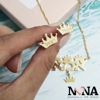 סט שרשרת ועגילים אמא עם כתרים חרוטים LAA58