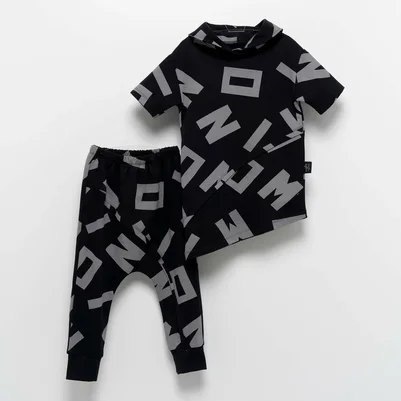 סט קפוצון ומכנס MOINOI שחור מודפס 6M-5Y