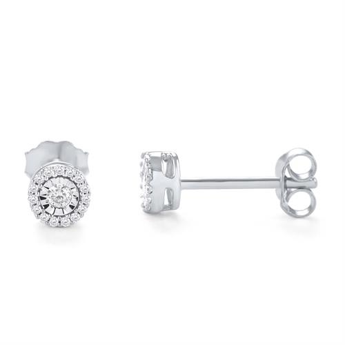 עגילי זהב לבן 14 קראט משובצים יהלומים