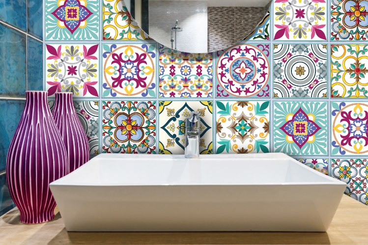 מדבקות לאריחים 10*10 ס''מ סגול עמוק דגם 1285