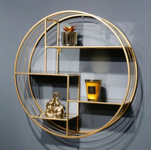 נישת מתכת עגולה זהב  מדפי זכוכית