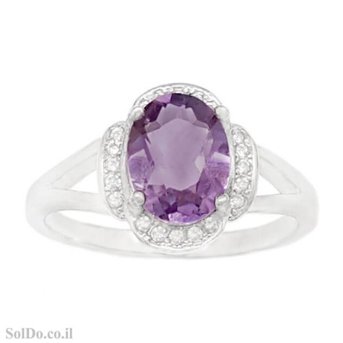 טבעת מכסף משובצת אבן אמטיסט ואבני זרקון RG6313 | תכשיטי כסף 925 | טבעות כסף